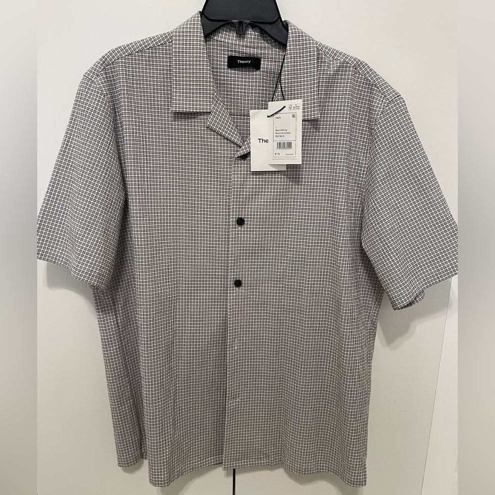 Theory Men's Gray and White Patterned Shirt